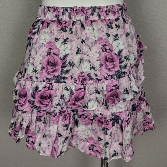 LoveShackFancy Emma Ruffle Mini Skirt Purple Floral Silk Blend Size Small - Picture 4 of 13